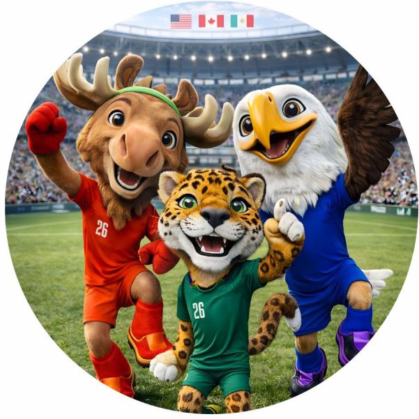 Painel Tecido Redondo Copa 2026 Mascotes